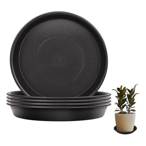 Sottovasi Rotondi Per Vasi Di Plastica - Per Interni Ed Esterni - Confezione Da 5 - Nero - 25 Cm-image