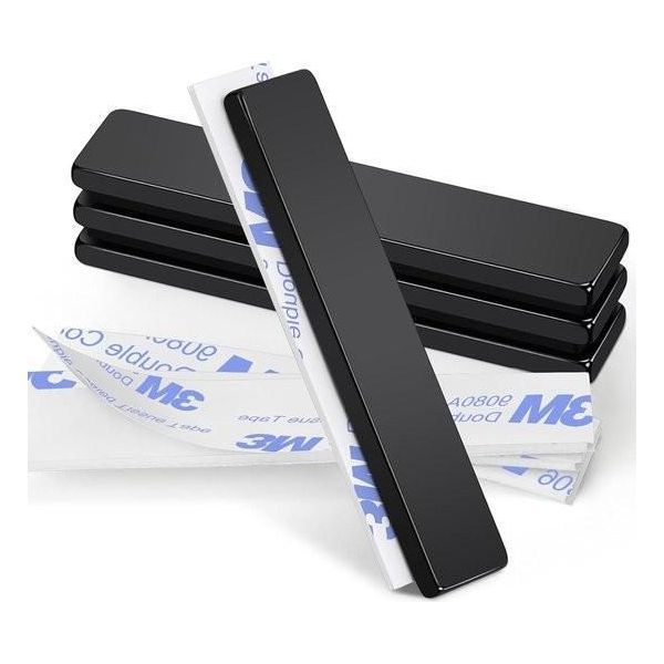 Magneti Al Neodimio Autoadesivi, Neri E Forti - 4 Pezzi - 50 X 10 X 3 Mm-image