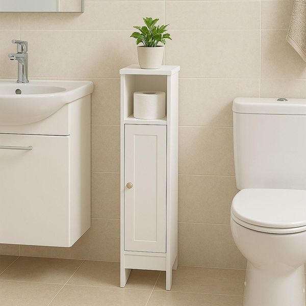 Mobiletto Da Bagno Con Anta - Ripiani Stretti E Regolabili-image