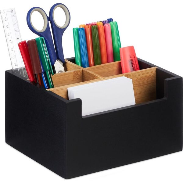 Organizer Da Scrivania In Bambù Con 5 Scomparti-image