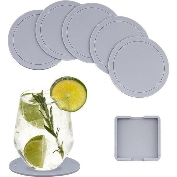 Set Di Sottobicchieri Per Bevande - Silicone Antiscivolo - 6 Pezzi - Grigio-image