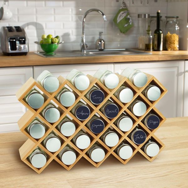 Porta Spezie In Bambù Con Barattoli - Organizzatore Da Cucina-image