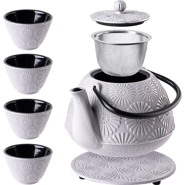 Kadax Bollitore In Ghisa Con Tazze Da Tè, Set Da Tè Giapponese, Set Da Tè (Bianco)-image
