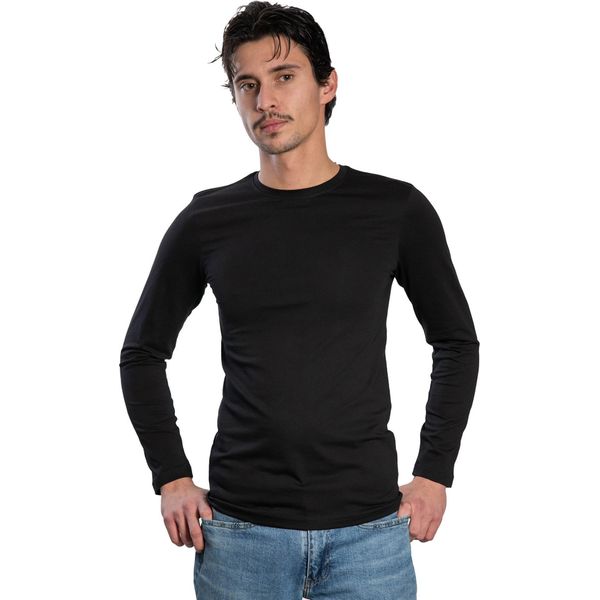 Camicia Da Uomo A Maniche Lunghe Con Scollo Rotondo. Nero: S-image