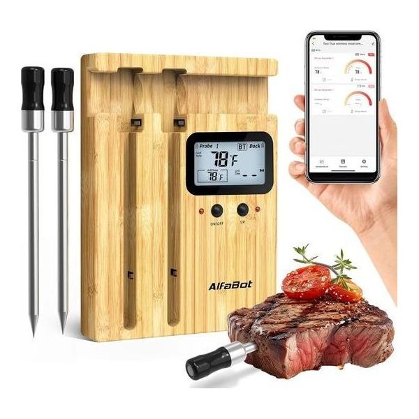 Termometro Per Carne Senza Fili Con 2 Sonde E Controllo Tramite App - Portata Bluetooth Di 150 M Per Cucina E Grill-image