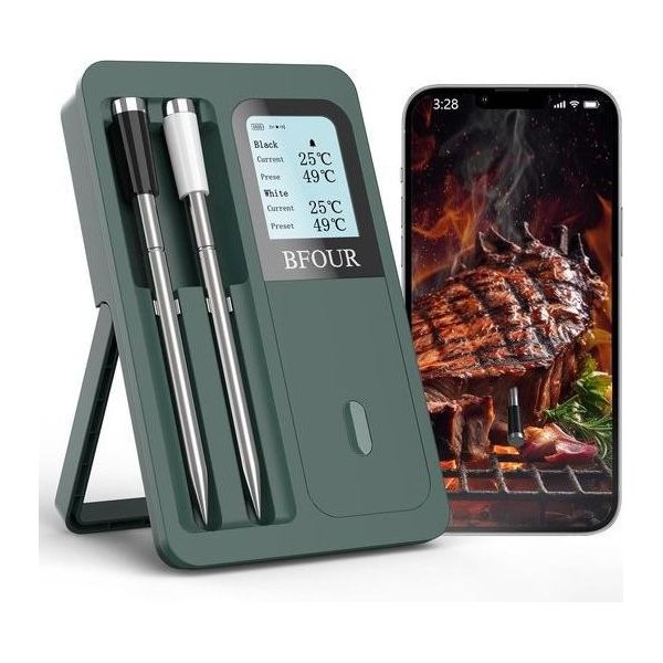 Termometro Per Carne Senza Fili Con 2 Sonde - Termometro Per Barbecue Bluetooth Con Ampio Display Lcd E Controllo Tramite App-image