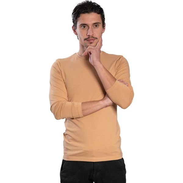 Camicia Da Uomo A Maniche Lunghe Con Scollo Rotondo. Sabbia: M-image