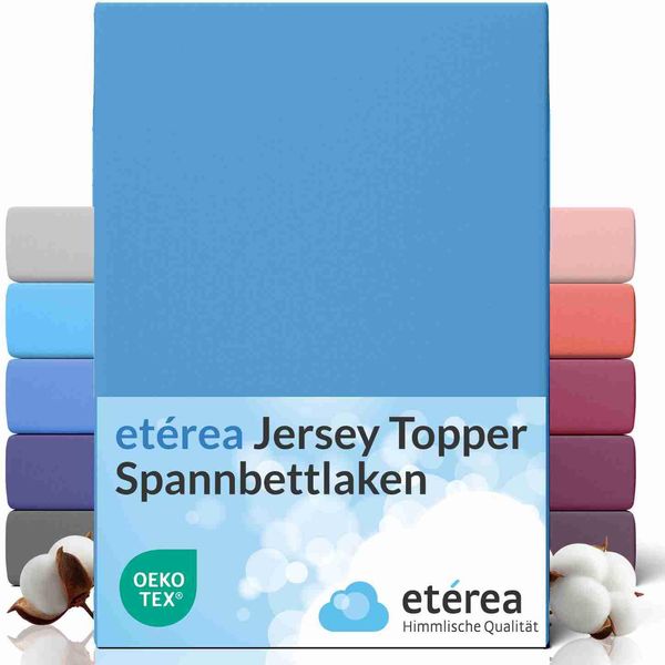 EtéRea Comfort Jersey Topper Lenzuolo Teso Azzurro 140X200 - 160X200 Cm-image