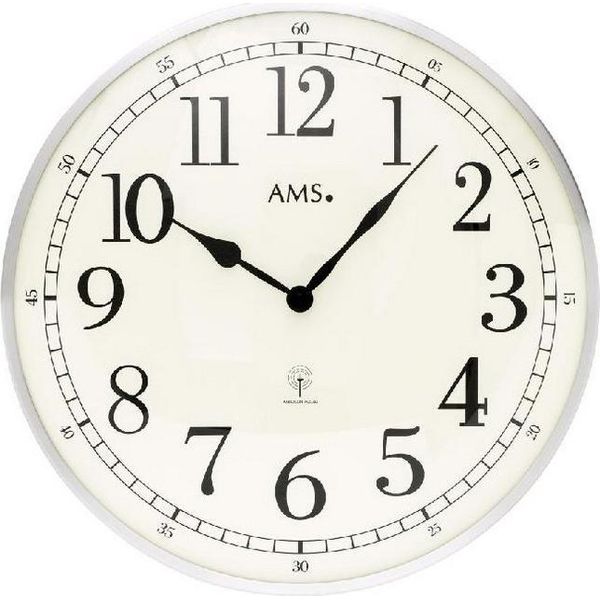 Ams 5606 Orologio Da Parete Radiocontrollato Analogico Argento Rotondo Con Vetro-image