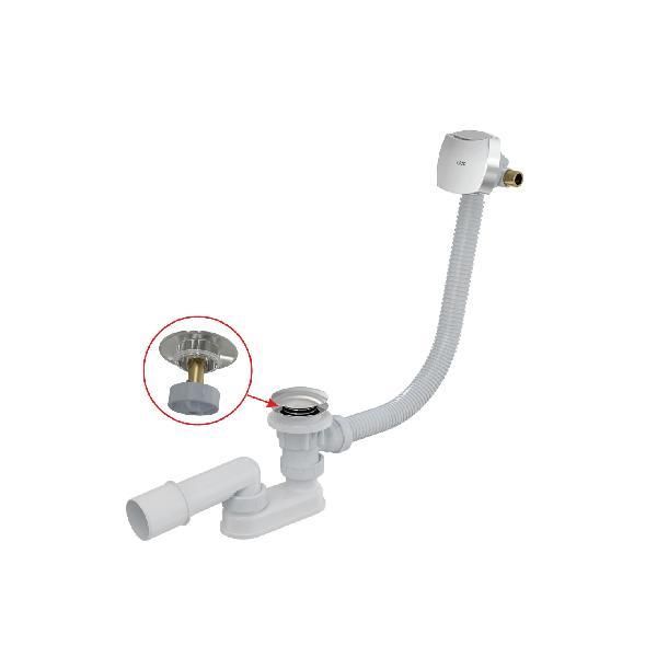 Set Di Scarico Alcadrain - Set Di Scarico E Troppopieno Per Vasca Da Bagno Con Riempimento, Per Vasche Da Bagno Con Pareti Spesse, Lunghezza 1000 Mm, Click-Clack, Cromo A509CKM-100-image