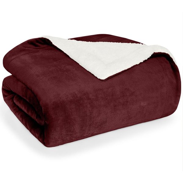 Blumtal Sherpa Coperta Accogliente 130X150 Cm - Soffice Coperta Da Vivere - Morbida Coperta Da Vivere E Accogliente, Rosso Scuro-image