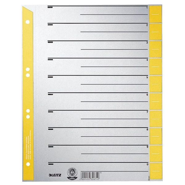 10X Leitz 1652-00-15 Divisori A4 Extra Larghi Giallo Bordo Perforato 100 Pezzi-image