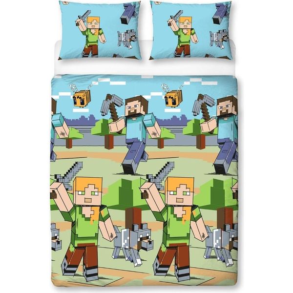 Minecraft - Set Di Biancheria Da Letto Reversibile "Adventure"" AG3005 (Letto Matrimoniale) (Blu/Verde)"-image
