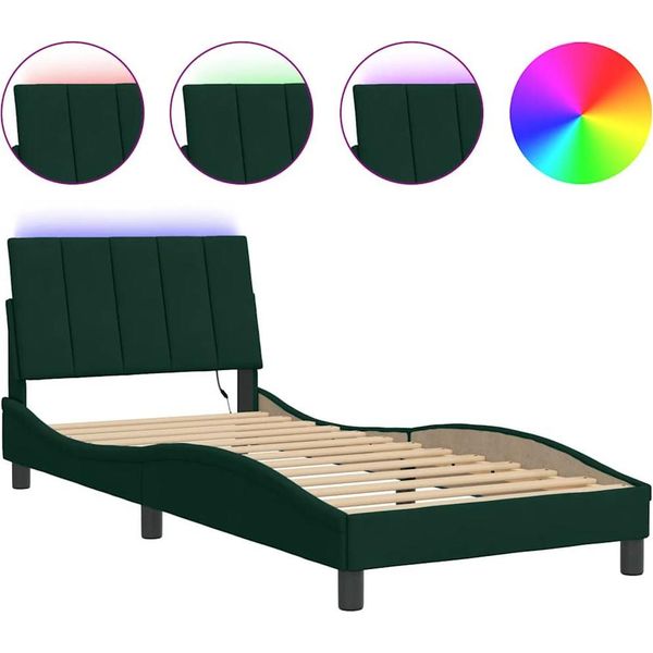 Vidaxl Struttura Letto Con Led Senza Materasso "Hanko"" Verde Scuro 90X200 Cm Velluto"-image