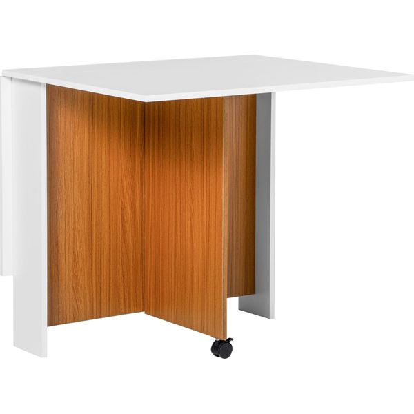 Homcom Tavolo Pieghevole Tavolo Da Pranzo Scrivania Mobile Con Piano Di Lavoro Pieghevole Tavolino Con Rotelle Tavolo Da Pranzo Per Cucina Bianco-image