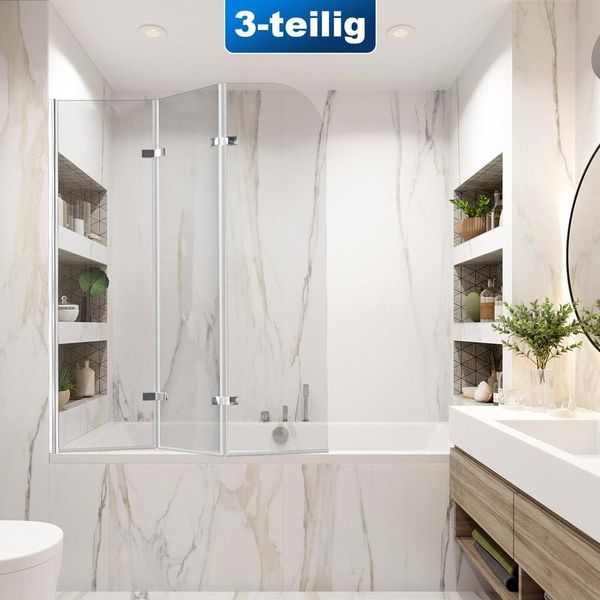 Tolletour Bagno Attacco Doccia Schermo Pieghevole Vasca Da Bagno Cabina Doccia In 6 Millimetri Nano 180 ° Esg Vetro Trasparente Destra E Sinistra Montabile 3 Pezzi Pieghevole 120 * 140CM Argento-image