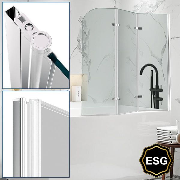 Clanmacy Bagno Allegato Doccia Schermo Pieghevole Vasca Da Bagno Cabina Doccia In 6 Mm Nano 180 ° Esg Vetro Trasparente Destra E Sinistra Montabile 3 Pezzi Pieghevole 120 * 140CM Argento-image