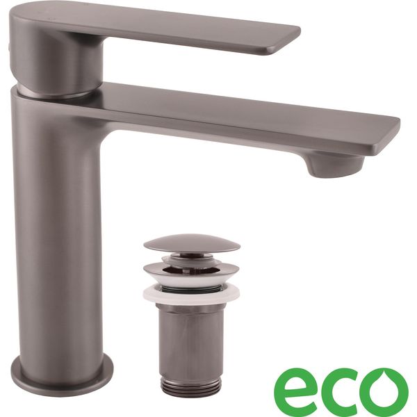 SlezáK-Rav Miscelatore Per Lavabo Nil Con Bocca Click-Clack - Grigio Metallo, Colore: Grigio Metallo, Finitura Superficiale: Pvd, Dimensione: 3/8''-image