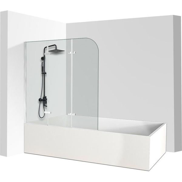 Hengda Bagno Allegato Doccia Schermo Pieghevole Vasca Da Bagno Cabina Doccia In 6 Mm Nano 180 ° Esg Vetro Trasparente Destra E Sinistra Montabile 3 Pezzi Pieghevole 120 * 140CM Argento-image