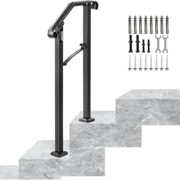 Ringhiera Per Scale In Ferro Battuto - Elegante Ringhiera D'ingresso Ad Arco - Per 1 O 2 Gradini All'aperto - Nero-image