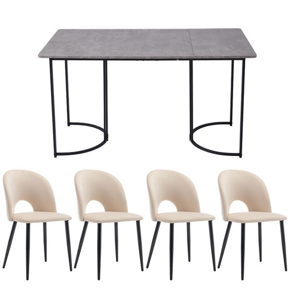 Set Da Pranzo Flieks Gruppo Di Sedute 5 Pezzi, Tavolo Da Pranzo Con 4 Sedie Da Pranzo, Tavolo Da Pranzo Rettangolare, Sedia Da Cucina Imbottita Sedia In Velluto, Gruppo Tavolo Beige Grigio-image