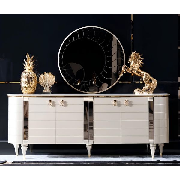 Cassettiere In Legno Credenza Mobile Set Cassettiera 2Pc Gruppo Specchio-image