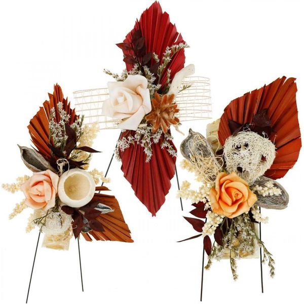 Fiori Secchi Per Tomba Mix Di Fiori Naturali, Decorazione Funeraria Esotica, Set Da 24-image