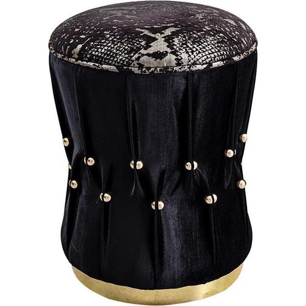 Sgabello Imbottito Pouf Poggiapiedi Ottomana In Tessuto Nero-image