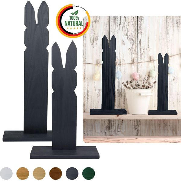 Floranica Set 2 Conigli In Legno Antracite 40 E 50 Cm Decorazione Di Pasqua Ornamento Primaverile Diy-image