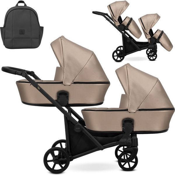 Passeggino Doppio Kunert Brav Duo 2In1 In Ecopelle Color Cappuccino Con Ruote In Gel E Telaio Nero-image
