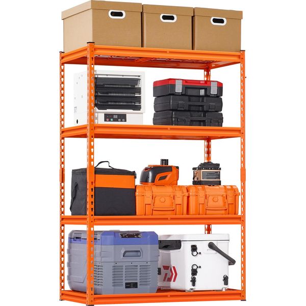 Succebuy Scaffalatura Di Stoccaggio, Capacità Di Carico Di 2400 Libbre, Scaffale In Metallo A 4 Livelli, Robusto E Regolabile, 20" D X 40"" L X 60"" H, Per Cucina, Magazzino, Cantina, Garage, Arancione"-image