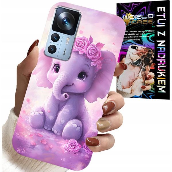 Custodia Per Xiaomi 12T / 12T Pro - Simpatico Elefante Su Sfondo Rosa + Lamina-image