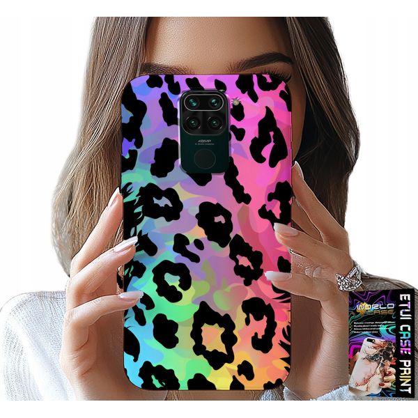 Custodia Per Xiaomi Note 9 - Vetro Posteriore Arcobaleno Colorato Con Stampa Leopardo-image