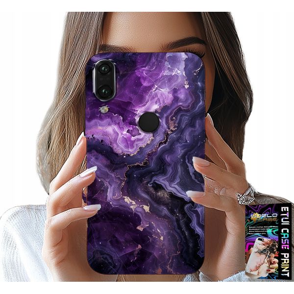 Caso Per Xiaomi Nota 7 - Viola Marmo Moda Signore + Vetro-image