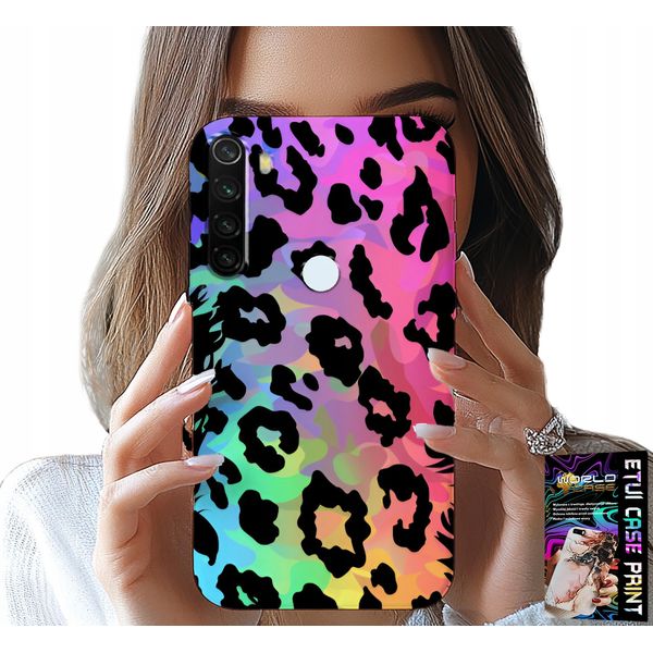Custodia Per Xiaomi Note 8T - Vetro Posteriore Arcobaleno Colorato Con Stampa Leopardo-image
