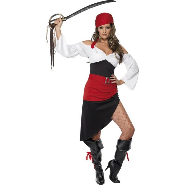 Smiffys - Costume Da Sposa Pirata Da Donna SM3509 (S) (Nero/Rosso/Bianco)-image