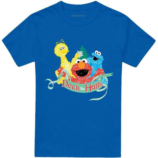 Sesame Street - Maglietta "Deck The Halls"" Per Uomo/Donna Unisex, Design Natalizio TV26623 (M) (Blu Reale)"-image