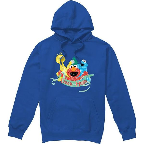Sesame Street - Felpa Con Cappuccio "Deck The Halls"" Per Uomo/Donna Unisex, Design Natalizio TV26732 (M) (Blu Reale)"-image