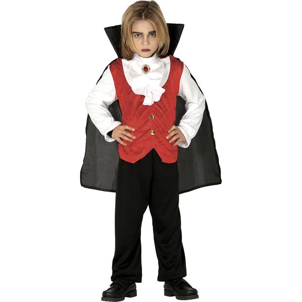 Vampiro Mantello Gilet Camicia Pantaloni Halloween Classico Costume Bambini Con Cappotto Sanguisuga Abito Da Sera Crepuscolo Fantasma Notte Principe Oscuro, Taglia: 98/104 Colore: Rosso-image