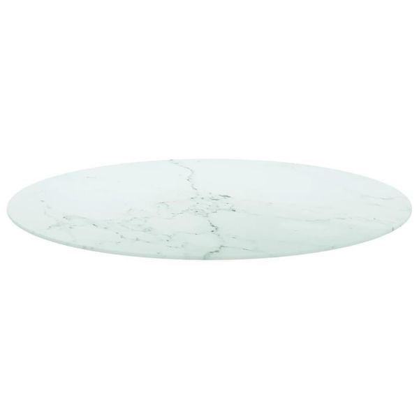 Syfax™ Piano Per Tavolo Bianco Ø90X1 Cm Vetro Temperato Design Marmo-image
