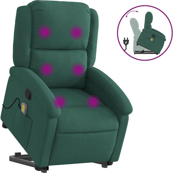 Vidaxl Poltrona Per Massaggi Con Ausilio Per L'assistenza In Piedi In Velluto Verde Scuro-image