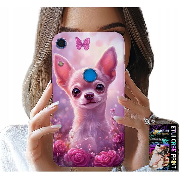 Custodia Per Huawei Y6S - Simpatico Chihuahua Su Sfondo Rosa Con Fiori-image