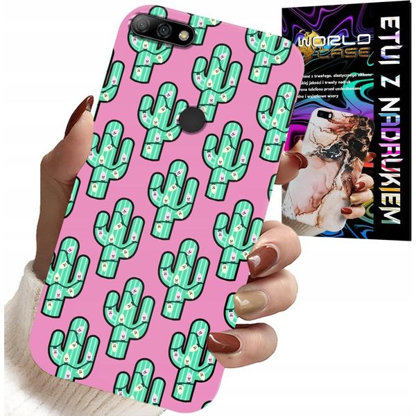 Custodia Per Huawei Y7 2018 - Cactus, Cactus Su Sfondo Rosa + Pellicola-image