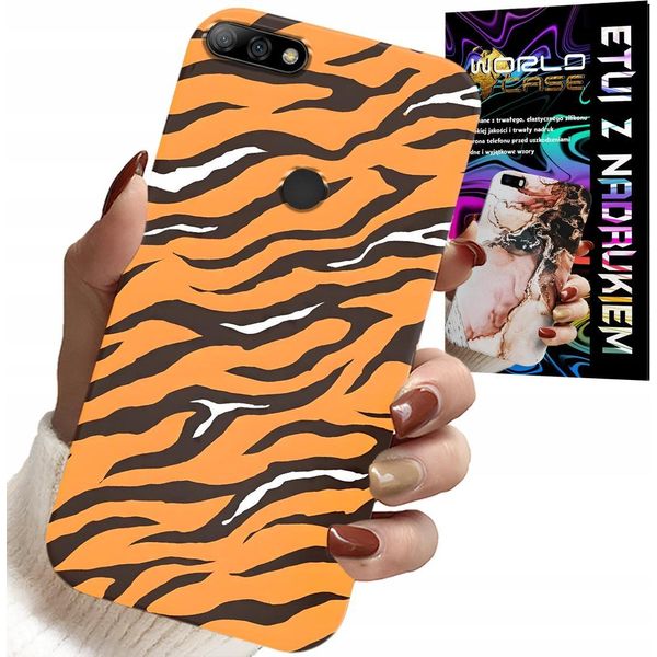 Custodia Per Huawei Y7 2018 - Cover Posteriore A Strisce Di Tigre + Vetro-image