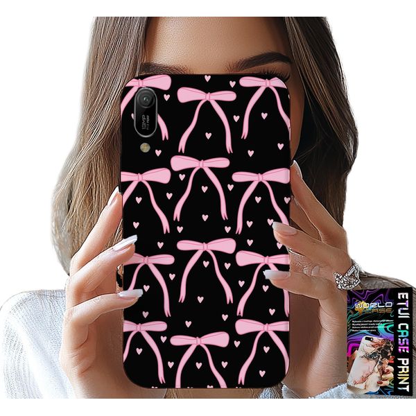Custodia Per Huawei Y6 2019 - Nastro Nero E Rosa Con Fiocchi-image