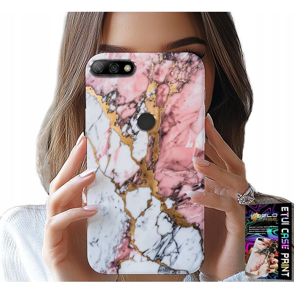 Custodia Per Huawei Y7 2018 - Marmo Rosa E Bianco, Motivi In Pietra-image