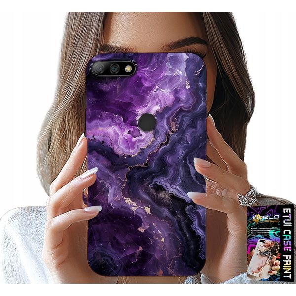 Custodia Per Huawei Y7 2018 - Marmo Viola Moda Donna + Vetro-image