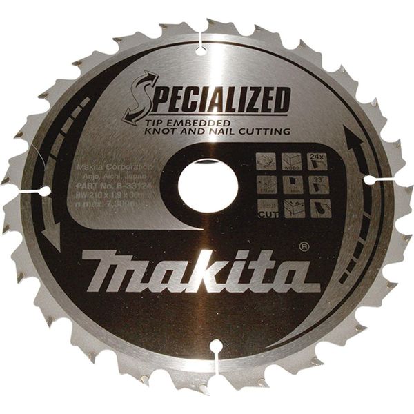 Lama Per Sega Circolare Makita, Specialized, Tct Tct - 210 Mm X 30 Mm - 1,9 Mm - 24 Denti - Legno Con Chiodi-image