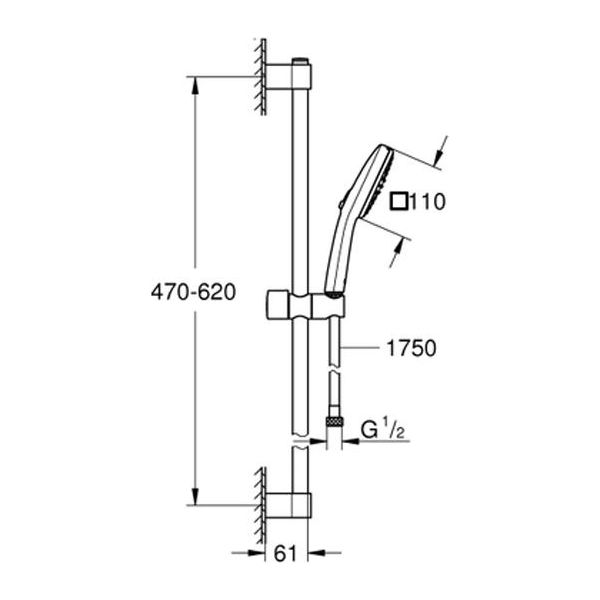 Grohe Set Di Aste Doccia Tempesta Cube 110 600Mm 2 Tipi Di Getto Nero Opaco-image