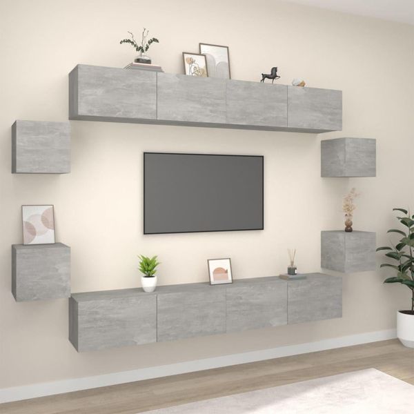Maison Exclusive - Set Mobili Porta Tv 8Pz Grigio Cemento In Legno Multistrato-image